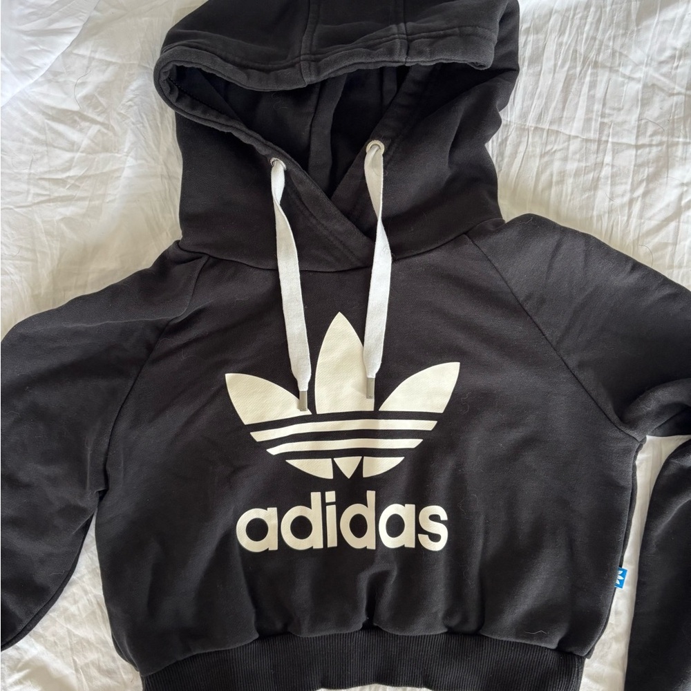 Adidas Cropped Black Hoodie Size Small